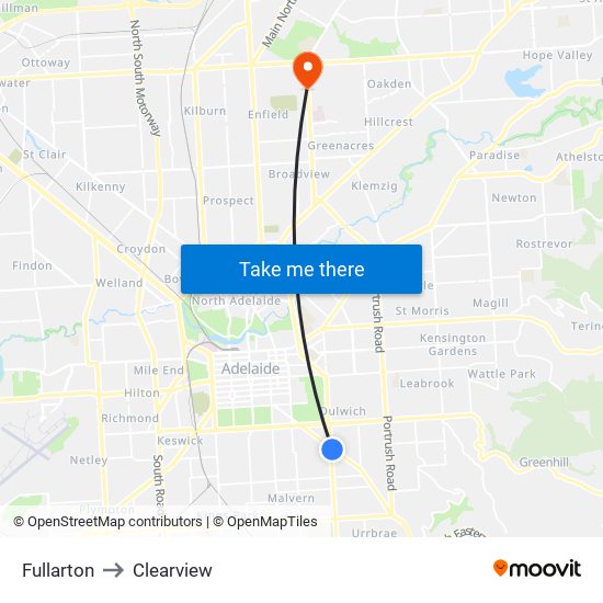 Fullarton to Clearview map