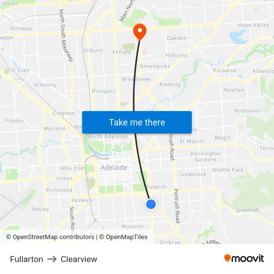 Fullarton to Clearview map