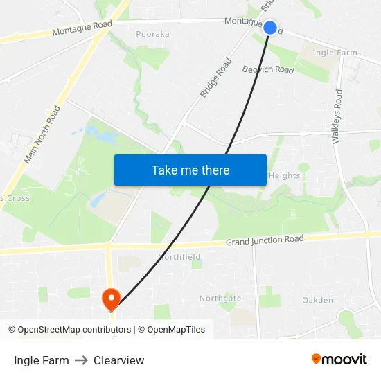 Ingle Farm to Clearview map