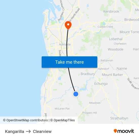 Kangarilla to Clearview map