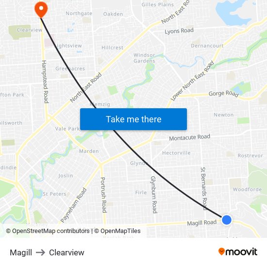 Magill to Clearview map