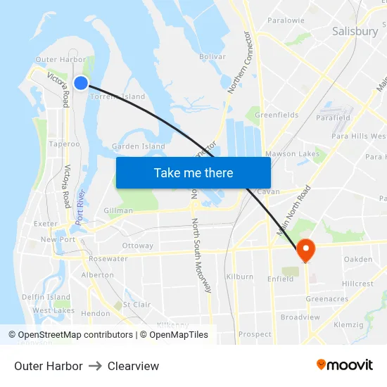 Outer Harbor to Clearview map