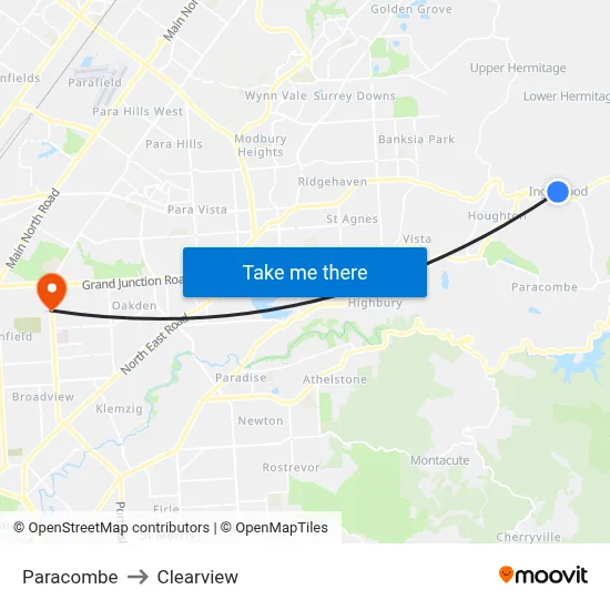 Paracombe to Clearview map