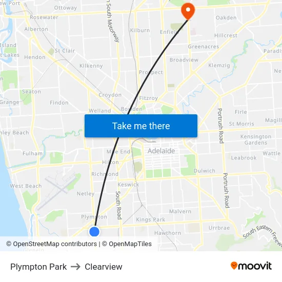 Plympton Park to Clearview map