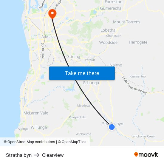 Strathalbyn to Clearview map