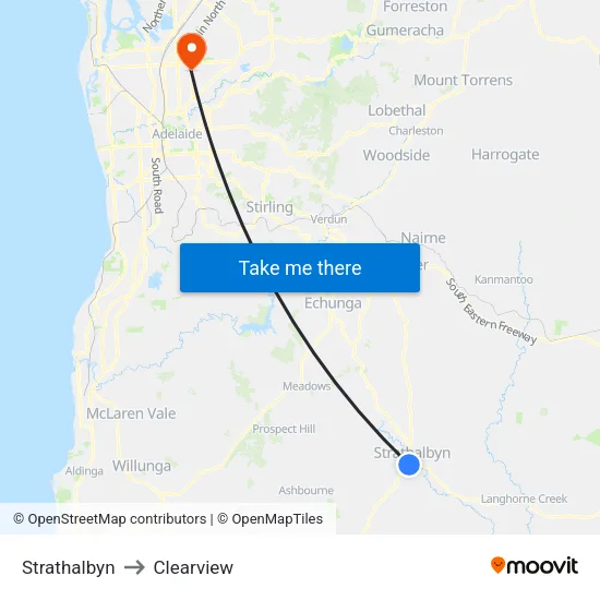 Strathalbyn to Clearview map