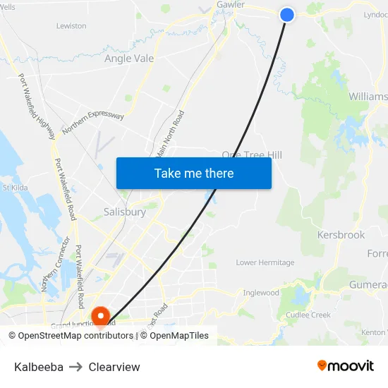 Kalbeeba to Clearview map