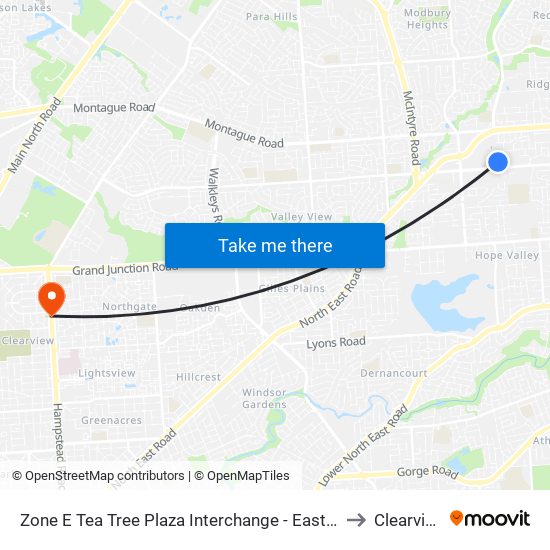 Zone E Tea Tree Plaza Interchange - East side to Clearview map