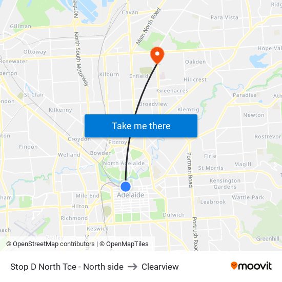 Stop D North Tce - North side to Clearview map