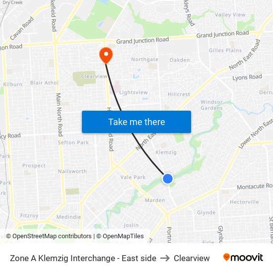 Zone A Klemzig Interchange - East side to Clearview map