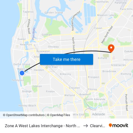 Zone A West Lakes Interchange - North side to Clearview map