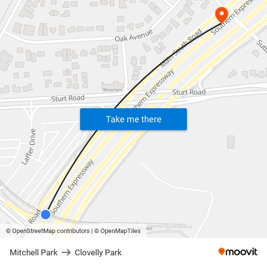 Mitchell Park to Clovelly Park map