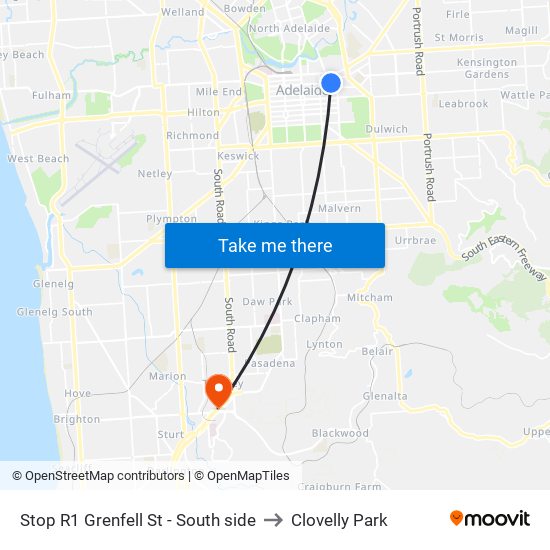 Stop R1 Grenfell St - South side to Clovelly Park map