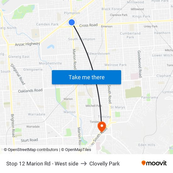 Stop 12 Marion Rd - West side to Clovelly Park map