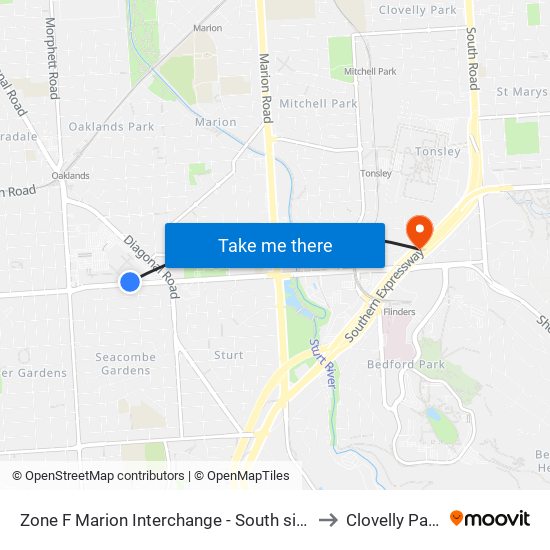 Zone F Marion Interchange - South side to Clovelly Park map