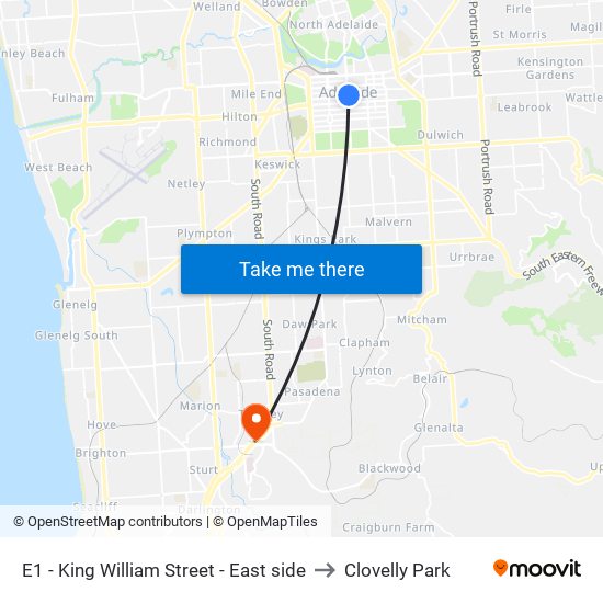 E1 - King William Street - East side to Clovelly Park map