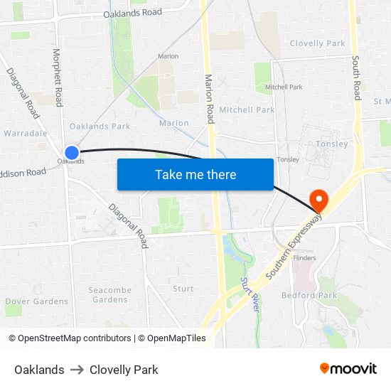 Oaklands to Clovelly Park map