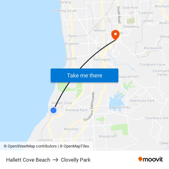 Hallett Cove Beach to Clovelly Park map