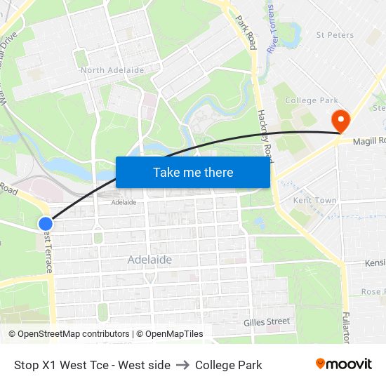 Stop X1 West Tce - West side to College Park map