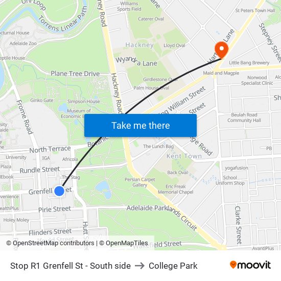 Stop R1 Grenfell St - South side to College Park map