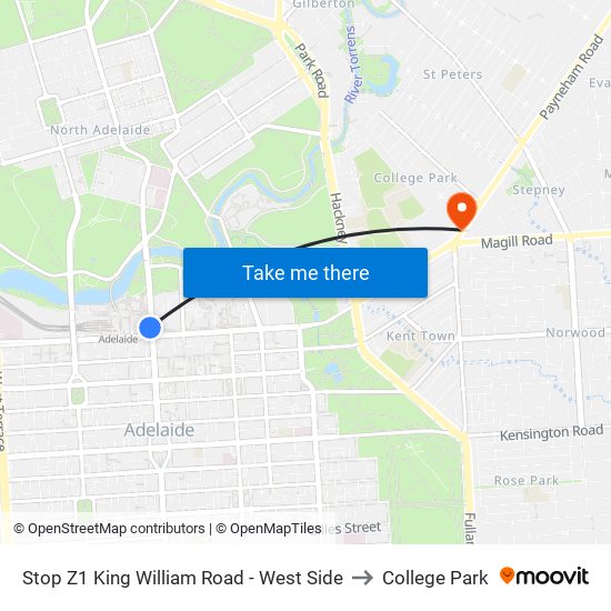 Stop Z1 King William Road - West Side to College Park map