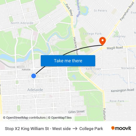 Stop X2 King William St - West side to College Park map
