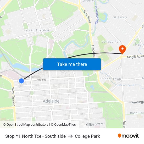 Stop Y1 North Tce - South side to College Park map