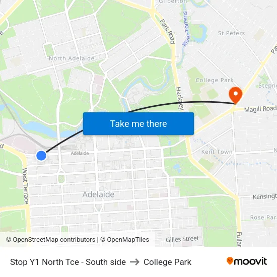 Stop Y1 North Tce - South side to College Park map