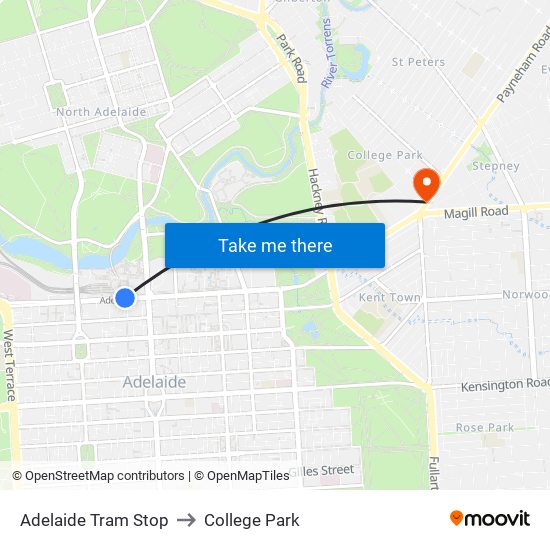 Adelaide Tram Stop to College Park map