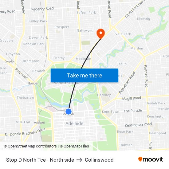 Stop D North Tce - North side to Collinswood map