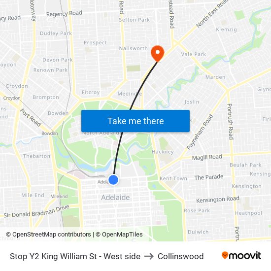 Stop Y2 King William St - West side to Collinswood map