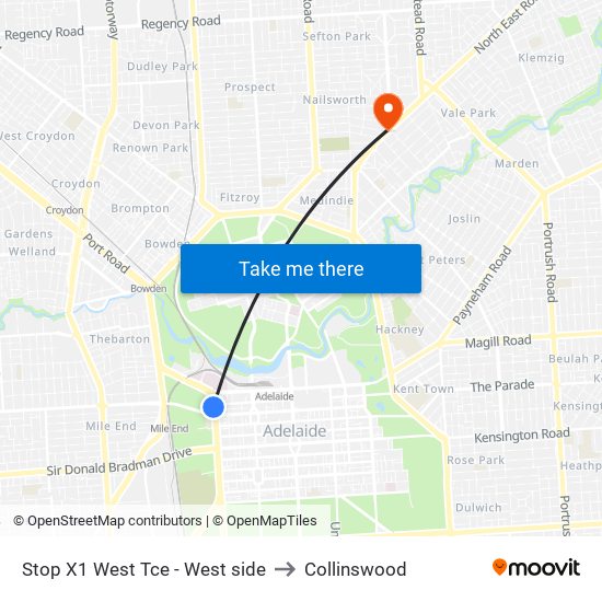 Stop X1 West Tce - West side to Collinswood map