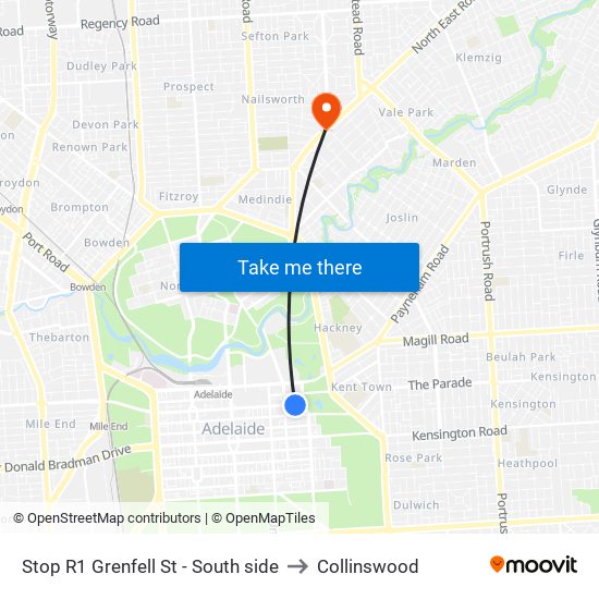 Stop R1 Grenfell St - South side to Collinswood map