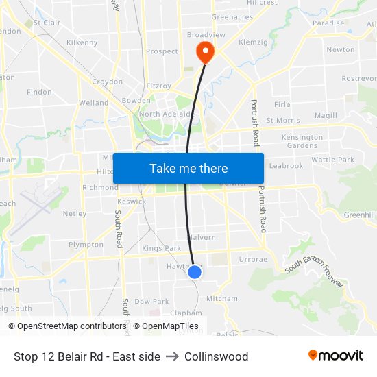 Stop 12 Belair Rd - East side to Collinswood map