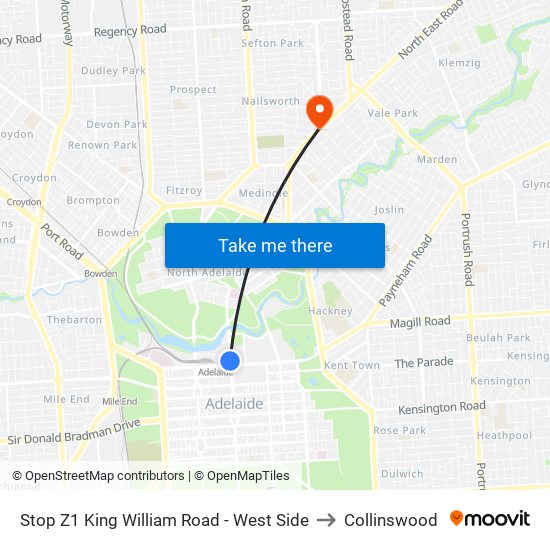 Stop Z1 King William Road - West Side to Collinswood map