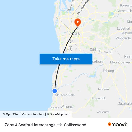 Zone A Seaford Interchange to Collinswood map