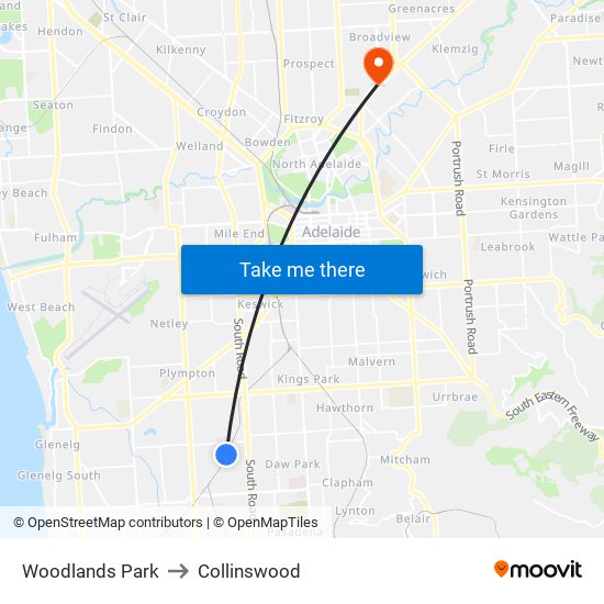 Woodlands Park to Collinswood map