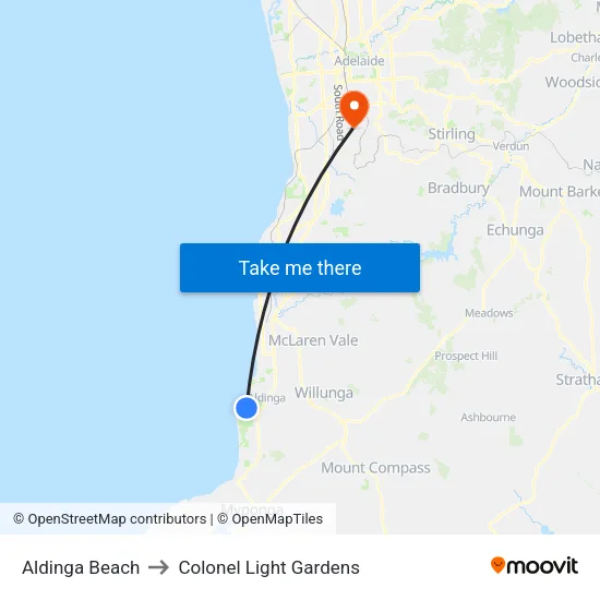 Aldinga Beach to Colonel Light Gardens map