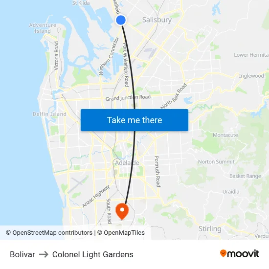 Bolivar to Colonel Light Gardens map