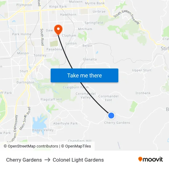 Cherry Gardens to Colonel Light Gardens map