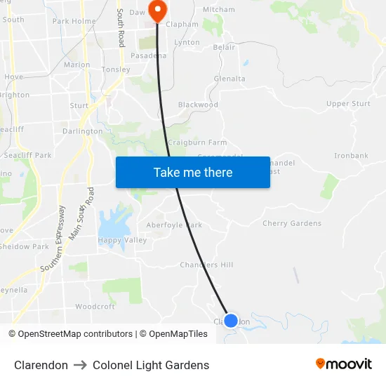 Clarendon to Colonel Light Gardens map