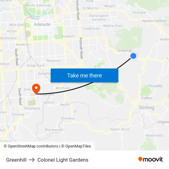 Greenhill to Colonel Light Gardens map