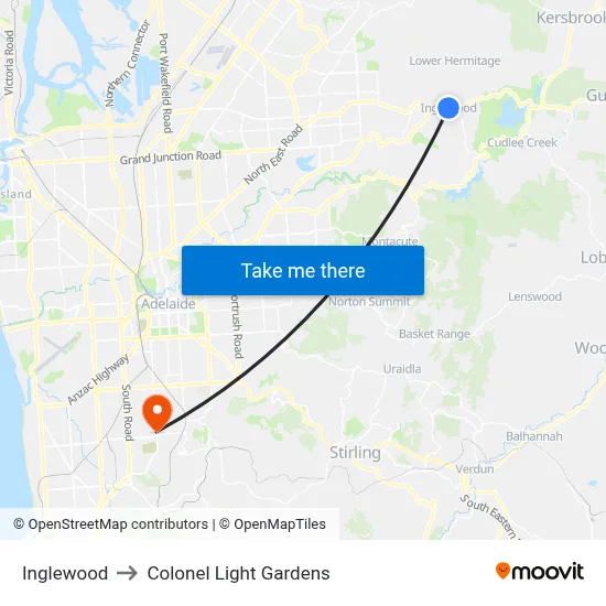 Inglewood to Colonel Light Gardens map