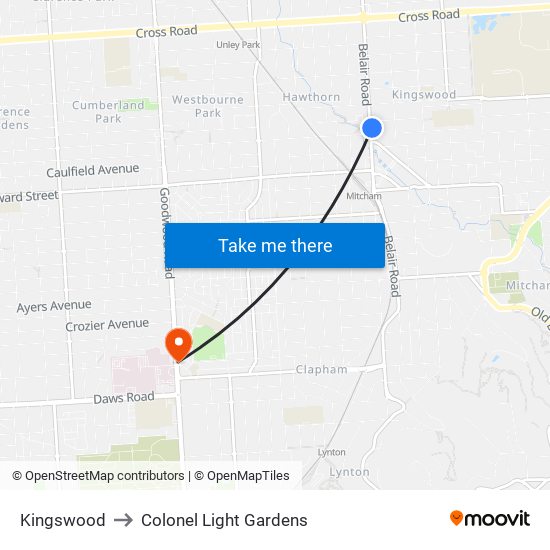 Kingswood to Colonel Light Gardens map