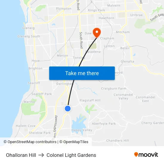 Ohalloran Hill to Colonel Light Gardens map