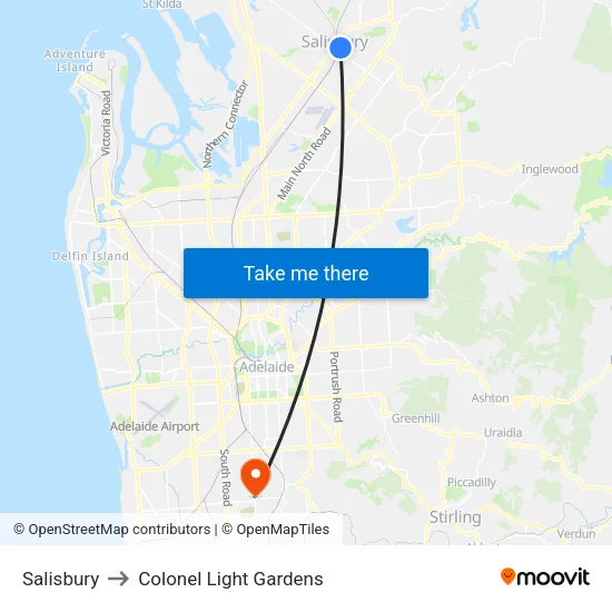 Salisbury to Colonel Light Gardens map