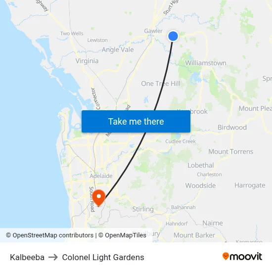 Kalbeeba to Colonel Light Gardens map