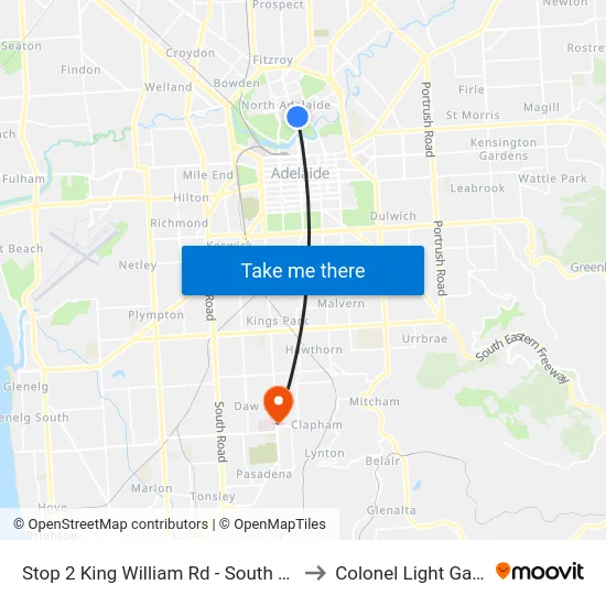 Stop 2 King William Rd - South East side to Colonel Light Gardens map