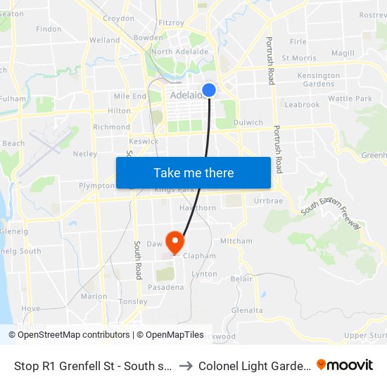 Stop R1 Grenfell St - South side to Colonel Light Gardens map