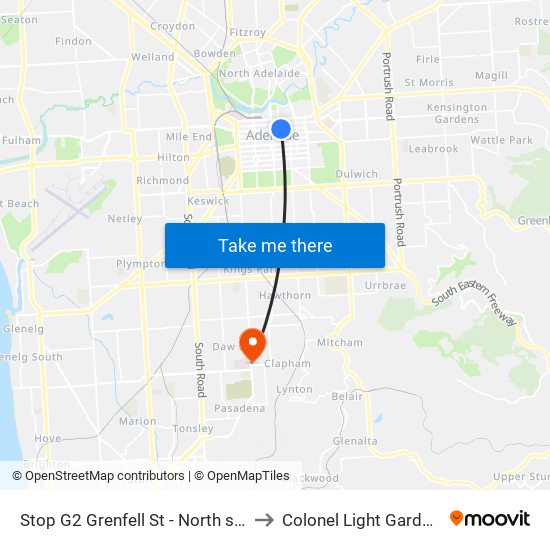 Stop G2 Grenfell St - North side to Colonel Light Gardens map